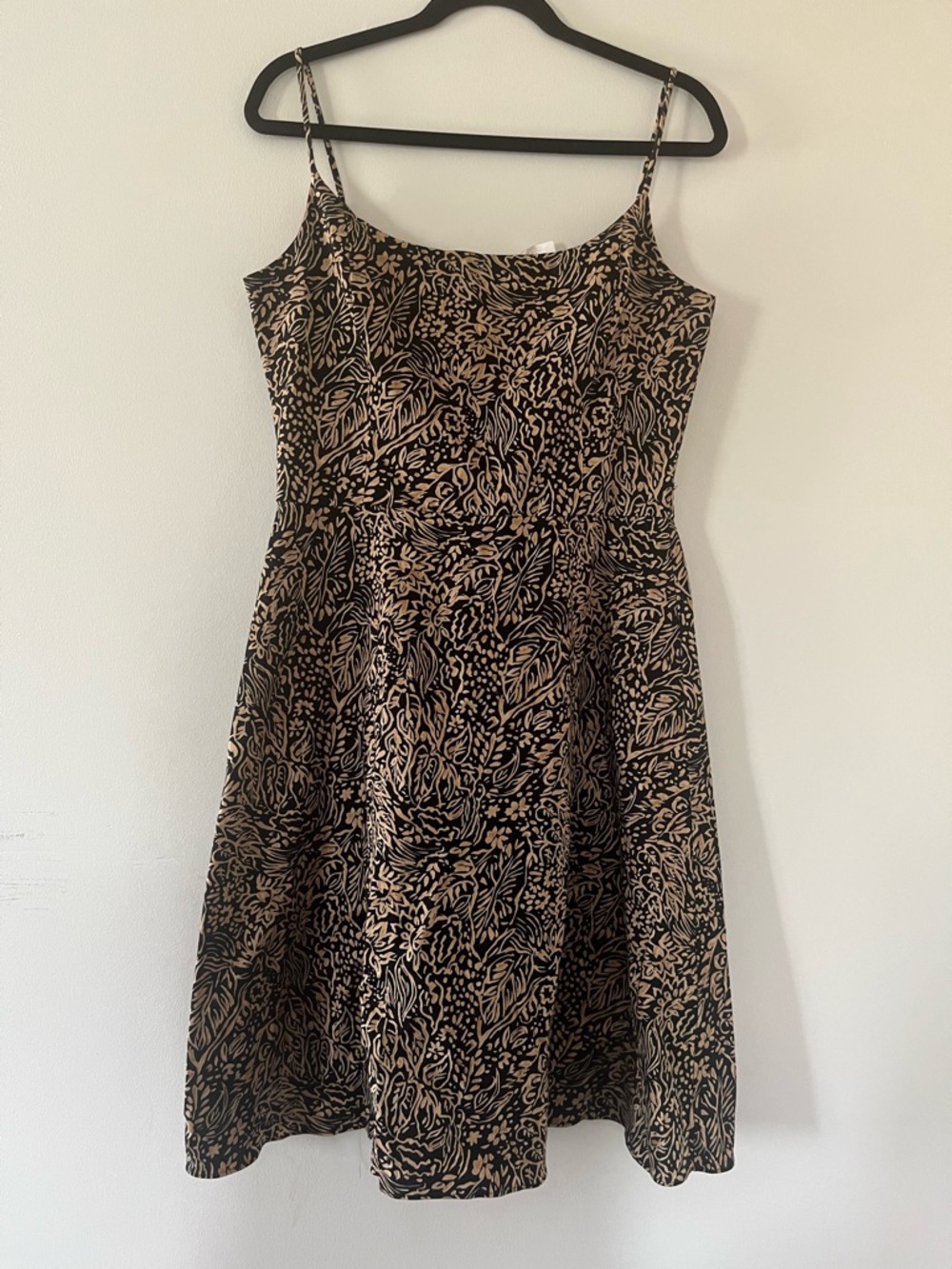 Neutral Black Tan Floral Cocktail Mini Dress 12 Cotton Fit and Flare Wedding